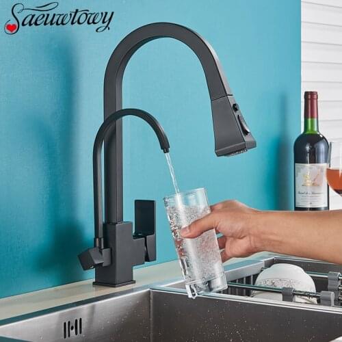 Brass Pull Out Style Filter Kitchen Faucet Drinking Water Chrome Deck Mounted Mixer Tap 360 Rotatble Hot Cold Mixer Crane