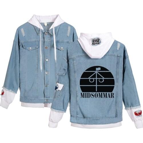 Fashion Midsommar Denim Jean Stitching Jacket Mens Harajuku Kpop Hoodies for Women Denim Jacket Autumn Winter Casual Coats Tops
