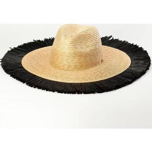 Fashion Tassel fine straw hat fringe brim women beach sunshade straw cap