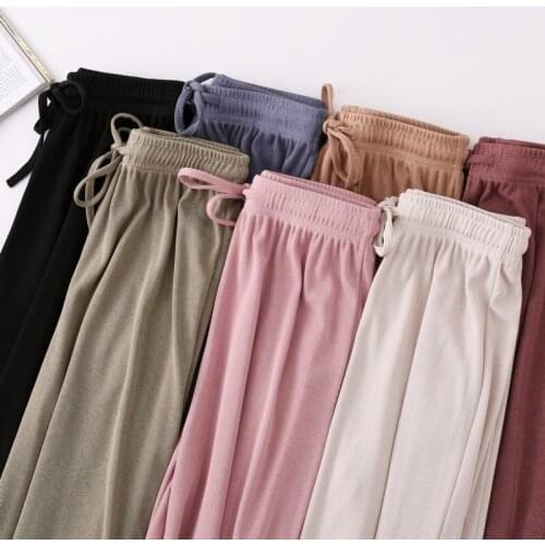 Korean Fashion Women Pants New Casual Summer Slacks Harajuku Pants Women Ice Silk Ankle-Length Long Trousers Female Slacks