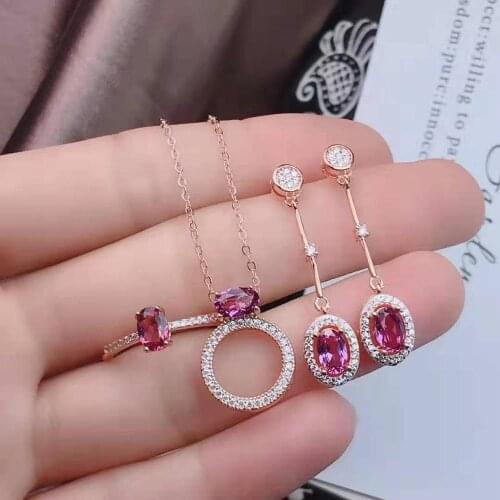 Natural Garnet Ring Earrings Pendant Set S925 Fine Fashion Jewelry Wedding Gift For Women Free Shipping MeibaPJFS