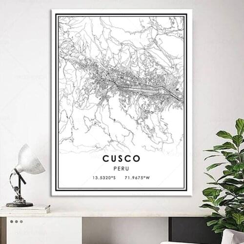 World City Map CUSCO Wall Art Black And White Posters Prints Canvas Painting Picture For Living Room Decor framed