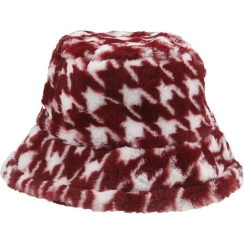 Bucket Hats Women Wide Brim Blue Red Pink Winter Chidori Grid Outdoor Casual Thicken Keep Warm Fisherman Hats Sombreros De Mujer