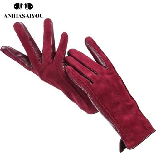 Good quality touch gloves color winter womens leather gloves genuine suede 50% genuine leather 50% womens gloves -2007