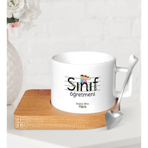 Personalized Class Teacher Wood Altlıklı Ceramic Fincan-17