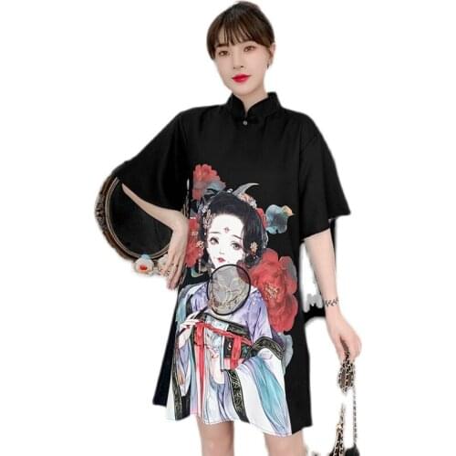 4XL Plus Size Black Summer Fashion Casual Party Modern Cheongsam Dress for Women Short Sleeve Qipao Traditional Chinese Clothes