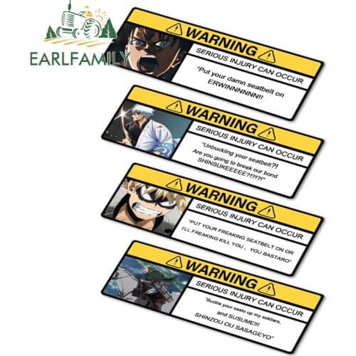 EARLFAMILY 13cm Driving Safety Warning Anime Car Stickers Vinyl Car Accessories Attack on Titan Decals Sun Visor VAN JDM Decor
