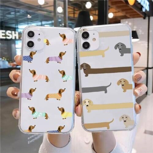 Cartoons Dachshund Bulldog Phone Case Transparent for iPhone 11 12 mini pro XS MAX 8 7 6 6S Plus X 5S SE 2020 XR
