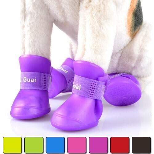 4Pcs Pet Dog Rain Shoes Anti-Slip Waterproof Shoes for York Dogs Winter 7 Colors Rubber Boots Shoes for Small Dogs Chihuahua
