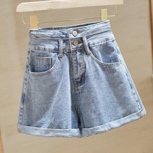 Trendy New Spring Summer Women Light Blue Black Grey Denim Solid Mini Shorts Ladies Casual A-line High Waist Loose Shorts