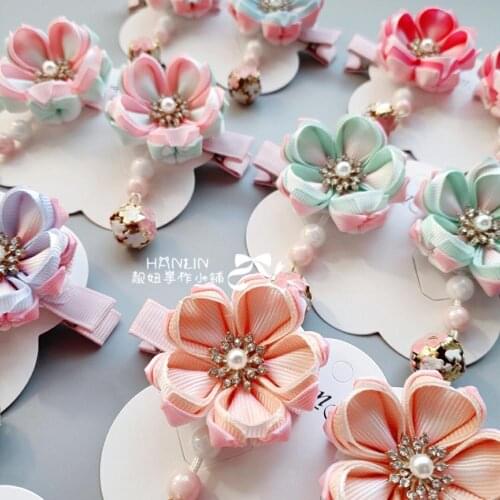 Hanfu Ancient Style Ornament Fairy Gradient Sakura Bell Pair Clip Lolita Princess Hairpin Japanese Kimono Hair clip Headdress