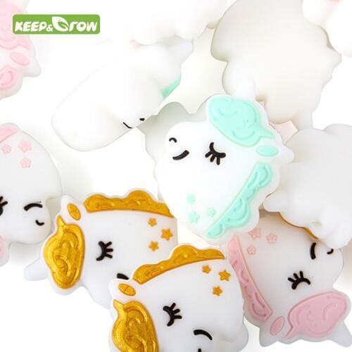 KEEP&GROW 5Pcs/lot Unicorn Silicone Beads Teething BPA Free DIY Pacifier Chain Beads Teething Necklace Toy Silicone Teether Bead