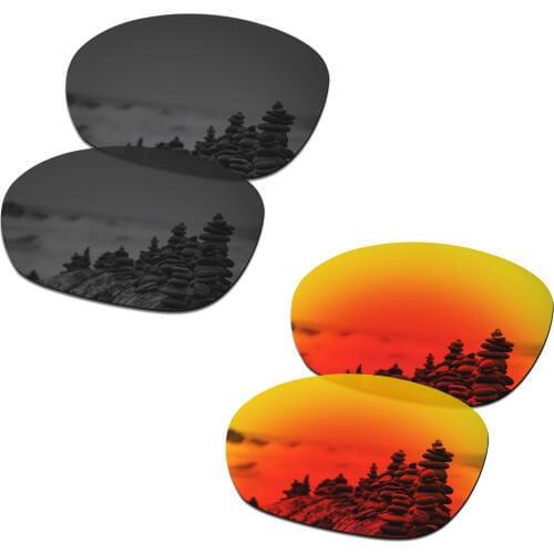 SmartVLT 2 Pairs Polarized Sunglasses Replacement Lenses for Oakley Pulse Stealth Black and Fire Red