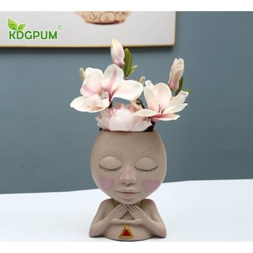 Modern Handmade Resin Vase Girl Sculpture Doll Succulent Flower Pot Green Plant Potted Home Decoration Ornaments