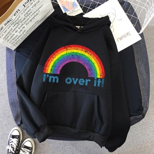 Spring Autumn Harajuku Womens Mens Sweatshirt Hooded Long Sleeve Hoodies Rainbow Printed Hoody Pullover Sweat