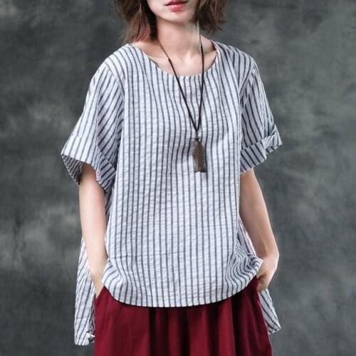 EaseHut 2020 Spring Summer Women Blouse and Shirts Short Sleeve Striped Streetwear Asymmetrical Hem Oversized Casual Tops Blusa