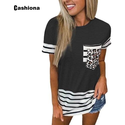 Plus size 3XL Women Elegant Leisure Casual T shirt Patchwork Stripe Pocket Womens Top Vintage 2021 Summer Loose Tee shirt Femme