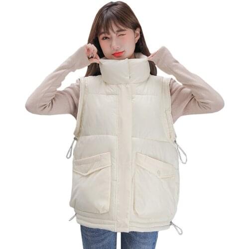 Women Autumn Winter Short Sleeveless Stand Collar Loose Vest Coat Warm Outwear Puffer Jacket Cotton Padded Parkas