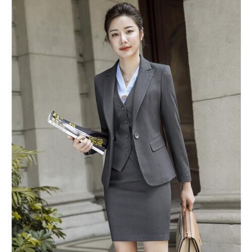 High Quality Fabric Formal Women Business Suits With 3 piece Tops and Skirt and Vest Coat & Waistcoat Ladies Office Blazers Sets