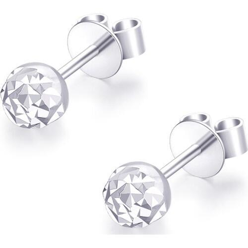 Pure 18K White Gold Stud Earrings Diamond-Cut Ball Stud Earrings For Women