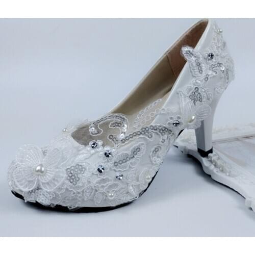 2020 New arrival White Flower Pumps womens wedding shoes High heels Pumps for woman ladies party dress shoes Platform shoe