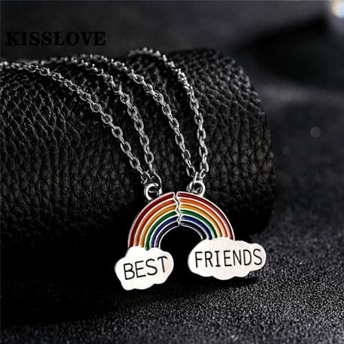 KISSLOVE 2 Piece Set Good Friend Necklace Rainbow Letters Heart Pendant Fashion Men And Women Jewelry Valentines Day Gift Hot