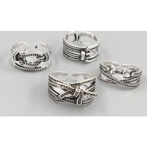 925 Sterling Silver Punk Thai Silver Open Ring Horseshoe Bowknot Index Ring For Women Men Couple Jewelry S-R389