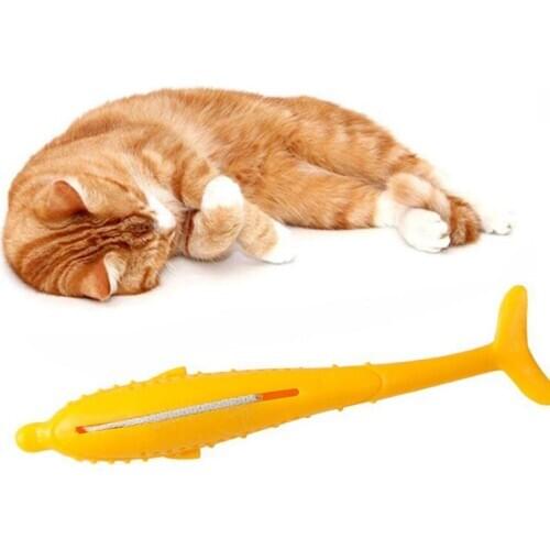 Pet Dog Fish Shape Toothbrush with Catnip Eco-Friendly Silicone Molar Stick Teeth Cleaning Toy for Pets Cats