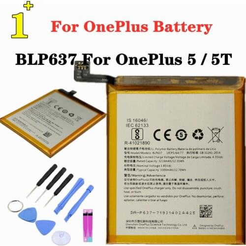 100% Capacity Original BLP637 Battery For OnePlus 5 / 5T Mobile Phone 3300mAh Replacement Batteries + Tools