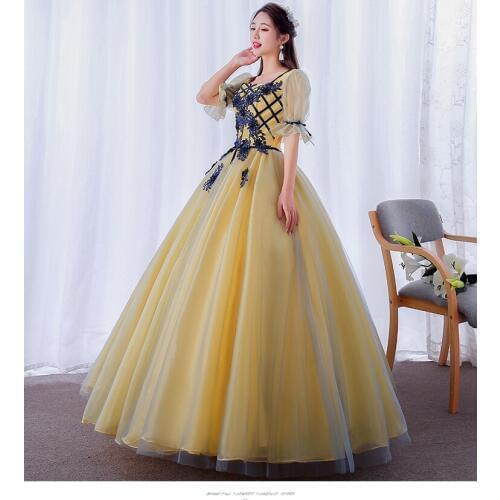 100%real bubble sleeve embroidery carnival ball gown medieval dress Renaissance queen Victorian cosplay ball gown Belle Ball