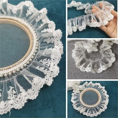 15Yards 4.5cm Mesh Fold Cotton Embroidery Lace Trim Clothing Decoration Handmade DIY Garment Needlework Sewing Accessories 248