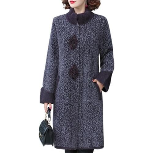 2021 New Winter Jackets Middle-aged Women Mink Fleece Coat Thicken Woolen Outwear Elegant Mother Plus Size Fur Warm Tops KW1039