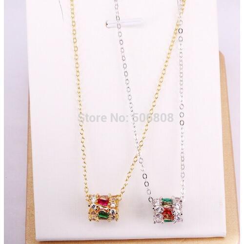 6PCS ZYZ-N2008 CZ Zircon Stone Micro Pave Tube Charm Bead Pendant Jewelry Necklace