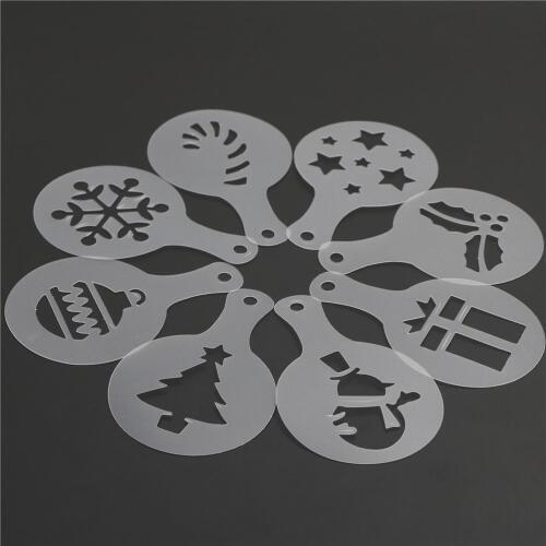 8Pcs/set Cake Duster Templates Coffee Tools Accessories Christmas Cookie Stencil Coffee Latte Cappuccino Barista Art Stencils