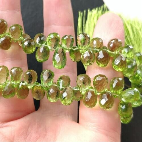 AAA LOOSE BEADS GREEN Peridot drop faceted 6-8mm Wholesale for DIY jewelry Necklace 18cm