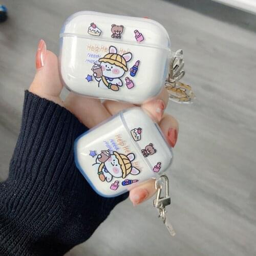 For AirPods Case Cute Cartoon Milktea Rabbit Earphone Case For AirPods 2 3 AirPods Pro Soft Clear Headphone Cover with Keychain