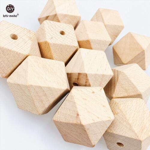 Lets Make Teething Accessories Solid Color Wooden Hexagon 50pc 30mm Chew Beech Wood Teether DIY Jewelry Necklace Toy Teether