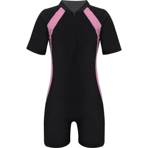 Kids One-piece Short Sleeve Rash Guard Swimming Jumpsuit Zip Up Swimwear Swimsuit Summer Surfing Athletic Bodysuits Bathing Suit