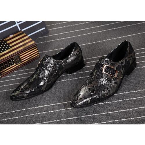 Zobairou European Mens Wedding Shoes Flats Black Classic Italian Shoes Men Snake Skin Leather Smoking Shoes