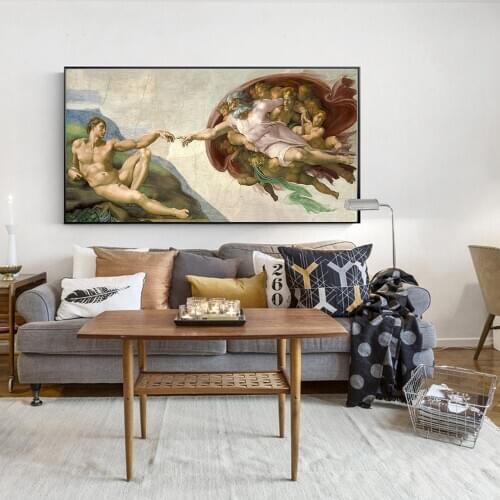 Sistine Chapel Ceiling Fresco of Michelangelo, Creation of Adam Poster Print on Canvas Wall Art Picture for Living Room Decor