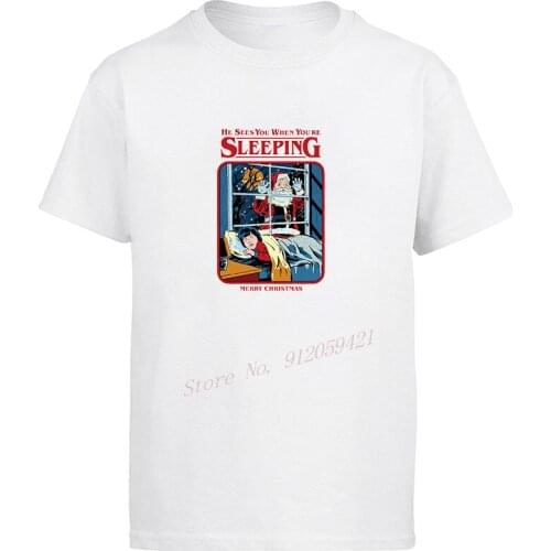 Mens T-shirt He Sees You When You're Sleeping Merry Christmas Short Sleeve Harajuku Oversized Hipster Cool T shirts Men Clothing