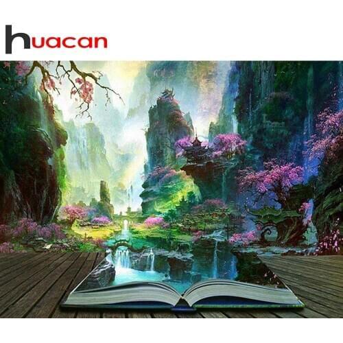 Huacan DIY Diamond Painting Mountain Kits Diamond Mosaic Cross Stitch Landcape Embroidery Wall Art