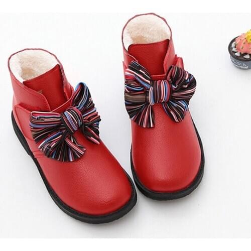JGSHOWKITO 2021 Girls Boots Bow-knot Ankle Boots For Kids Warm Cotton Fashion Princess Children Winter Boots For Girls 26-36 Hot