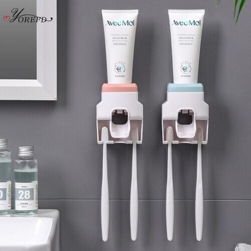 OYOREFD Creative Multi-function Toothpaste Dispenser Toothbrush Holder Strong Wall Mounted Fully Automatic Toothpaste Squeezer