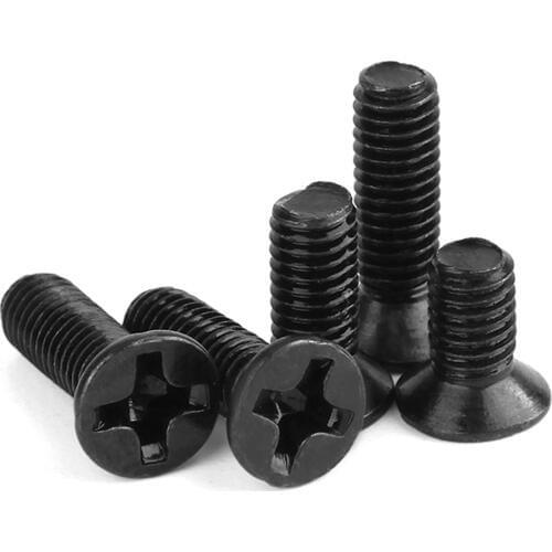 LOT100 M2.5 Length 4/5/6/8/10/12/20mm Phillips Flat Countersunk Head Machine Screws Black Carbon Steel