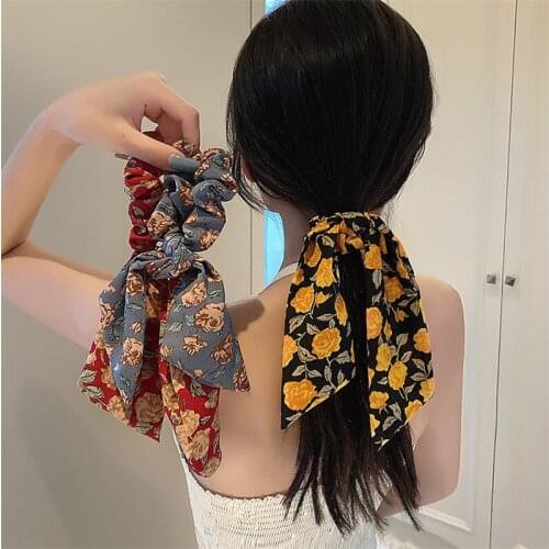 Flower ribbon tied hair net red rubber band bow headdress girl hair ribbon Korean hair circle head rope