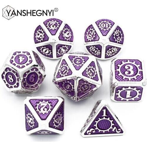 2019 Mechanical style Metal Dice 7pcs with Pouch for dice game RPG MTG Board Games D4 D6 D8 D10 D12 D20 set dnd dices
