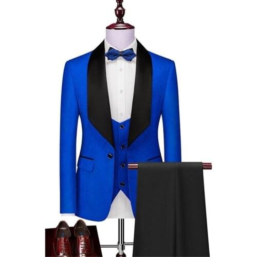 Fashion Business Jacquard Blazers and Trousers and Vests Slim Fit Men Wedding Banquet Suit High-quality Tuxedo Size S-5XL