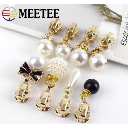 5Pcs 3# Pearl Metal Zipper Sliders For Metal Zippers Women Jacket Bag Shoes Zipper Head Pull Zip Repair Kit Garment Accessories