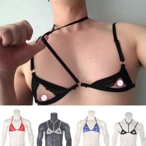 Mens Erotic Sissy Underwear Bra Lace Lingerie Halter Neck Adjustable Spaghetti Straps Wire-free Unlined Mini Bra Tops Sexy Bra